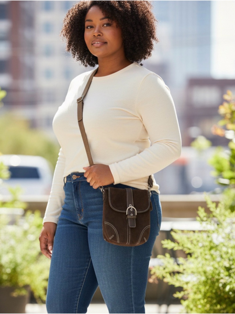✨ Vintage Coach Brown Suede Crossbody Bag with Buckle Flap